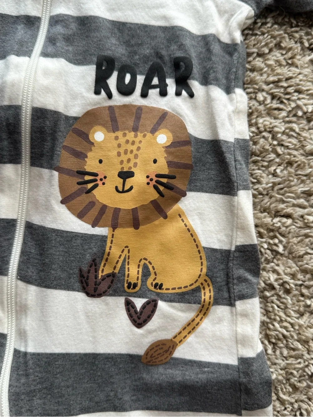 Gerber Newborn Lion Footed Zip Sleeper Gray Stripe One Piece 100% Cotton